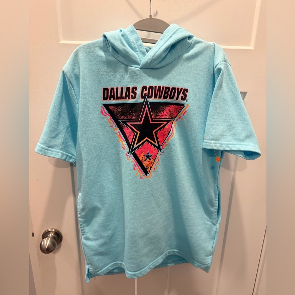 NFL Dallas Cowboys Youth XL Short Sleeve Hoodie Light Blue Retro Graphic top